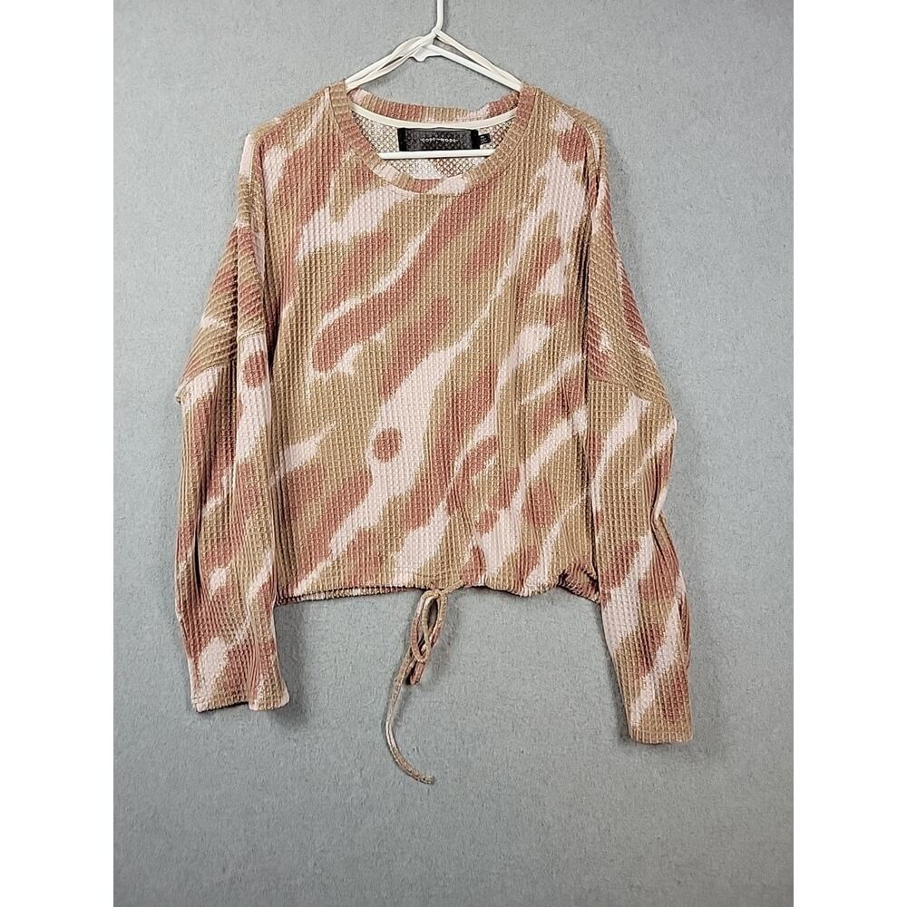 Code X Mode Pink Brown Waffle Knit LS Tie Front Sweater Women's Plus XXL Stretch